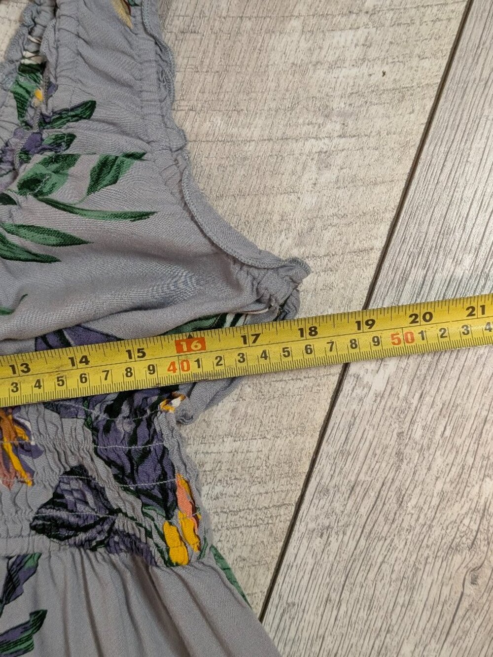 Patrons of Peace Gray Tropical Smocked Midi Maxi Dress M Boho Resort Beachy EUC - Picture 10 of 11